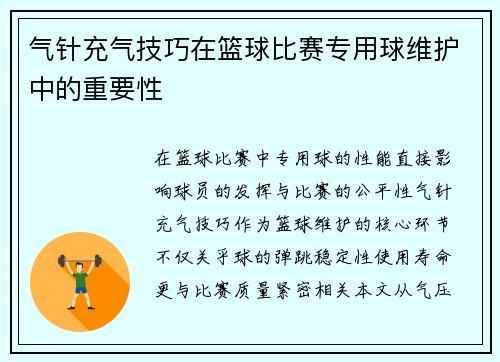 气针充气技巧在篮球比赛专用球维护中的重要性